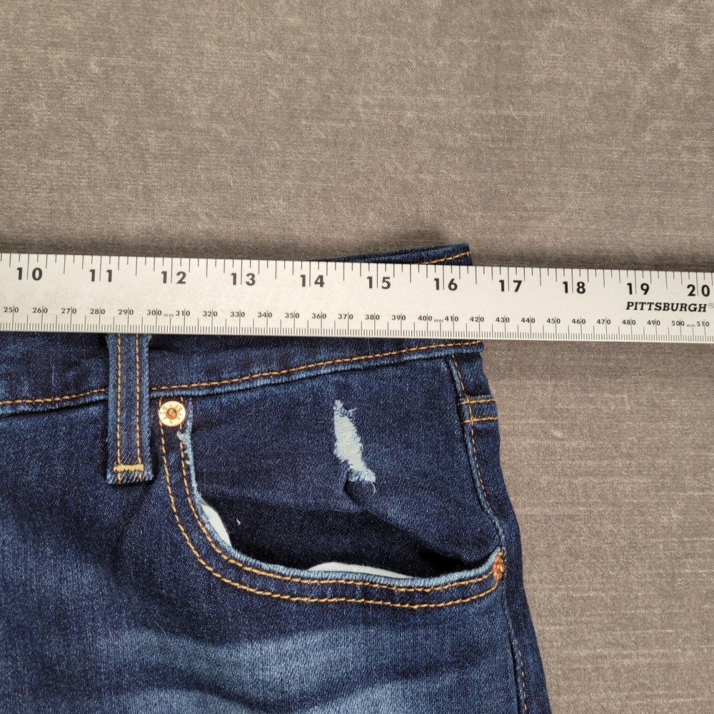 Levi's Ribcage Straight Ankle Jeans Button Fly‎ Distressed Dark Wash Denim Sz 32 - Picture 9 of 15
